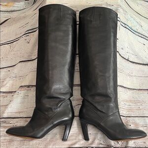 Dries Van Noten Black Leather Tall Boots labeled 41.5, fit like 8.5
